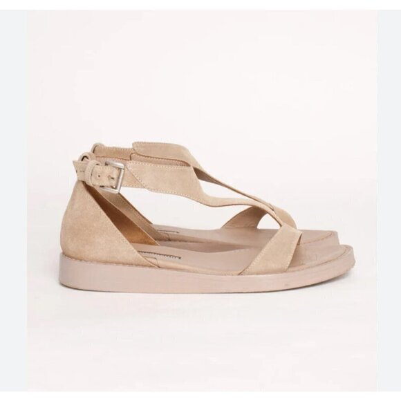 Ann Demeulemeester Shoes - Ann Demeulemeester t-straps suede sandals, Beige, Size 9/9.5”